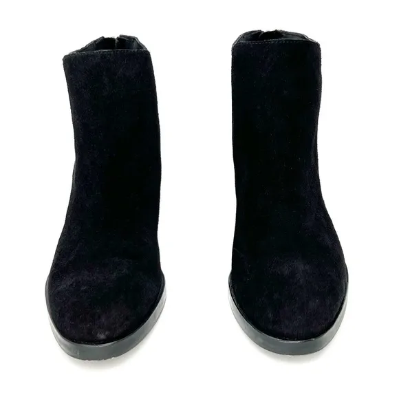 Eileen Fisher Rove Ankle Boots Black Suede Size 8.5 Block-Heel Zip Booties EUC