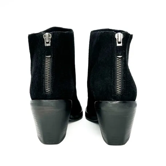 Eileen Fisher Rove Ankle Boots Black Suede Size 8.5 Block-Heel Zip Booties EUC