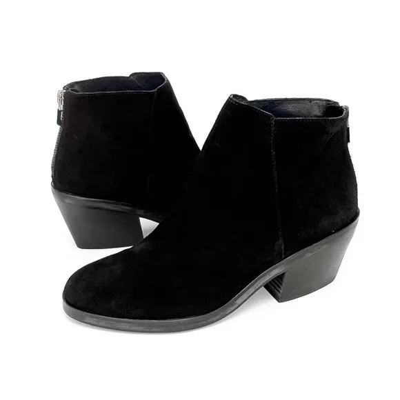 Eileen Fisher Rove Ankle Boots Black Suede Size 8.5 Block-Heel Zip Booties EUC