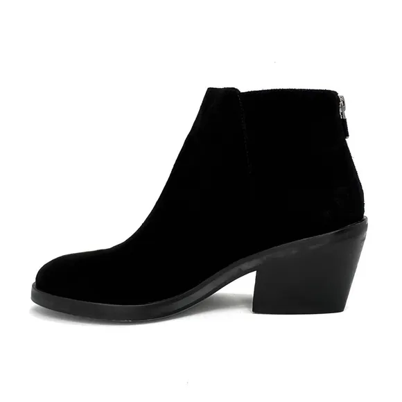 Eileen Fisher Rove Ankle Boots Black Suede Size 8.5 Block-Heel Zip Booties EUC