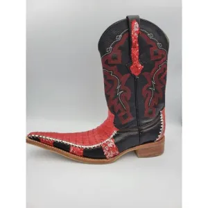 El General Cowboy Boots 1901 Mens Western Leather Black Red Sequin Sz 7 Long Toe