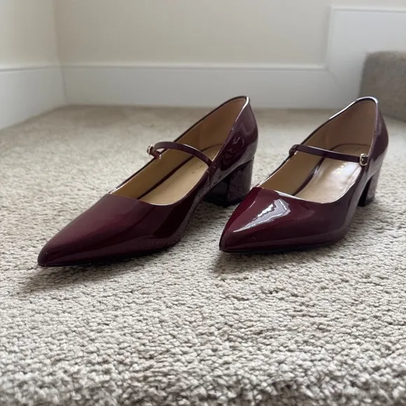 Elegant Burgundy Mary Jane Block Heels Size 8.5