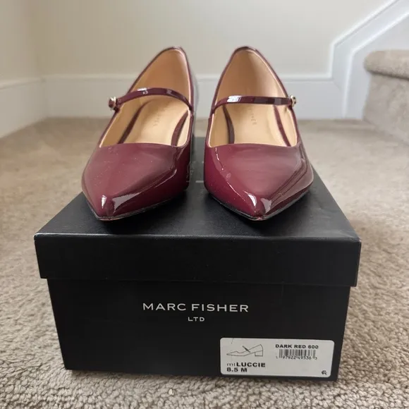 Elegant Burgundy Mary Jane Block Heels Size 8.5