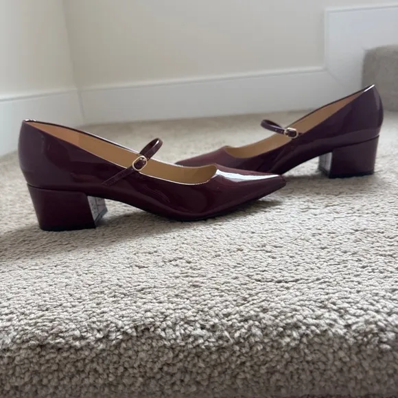 Elegant Burgundy Mary Jane Block Heels Size 8.5