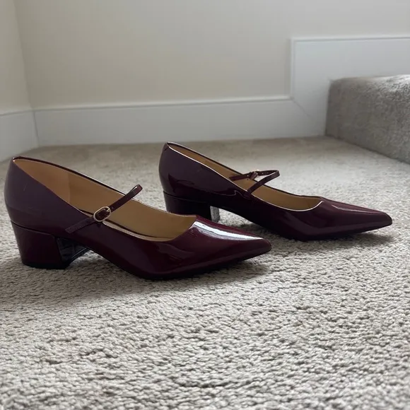 Elegant Burgundy Mary Jane Block Heels Size 8.5