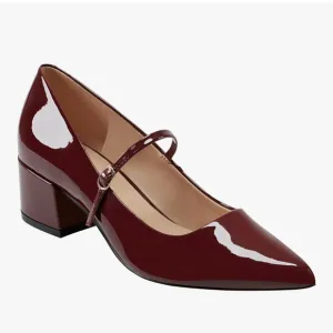 Elegant Burgundy Mary Jane Block Heels Size 8.5