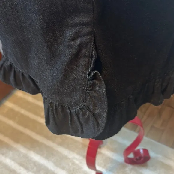 Elegant Dark Denim Button-Down Skirt with Ruffle detail