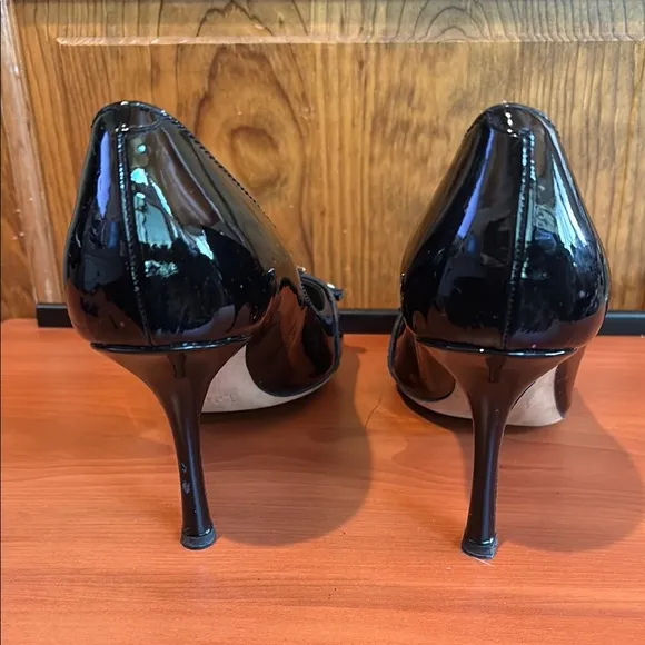 Elegant Dior Black Patent Leather Peep-Toe Heels Size 40