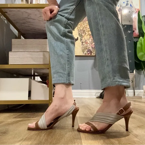 Elegant Women's Slingback Heels - White and Tan