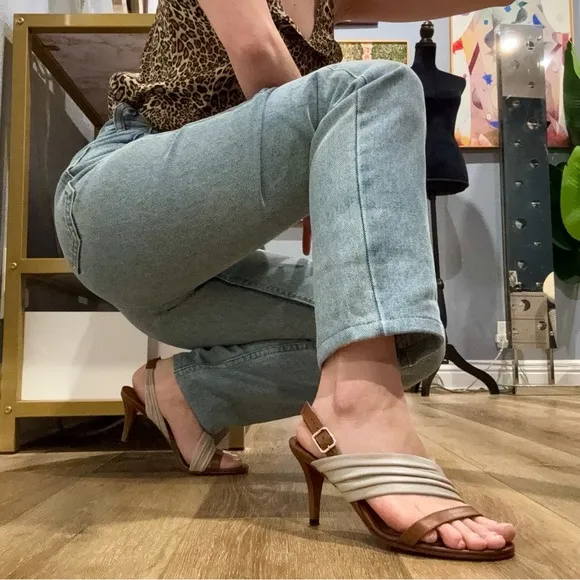 Elegant Women's Slingback Heels - White and Tan
