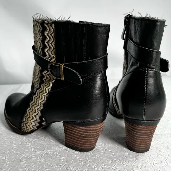 Elite by Corkys Marta Womens 7 Black Leather Print Textile Booties Ankle Boots