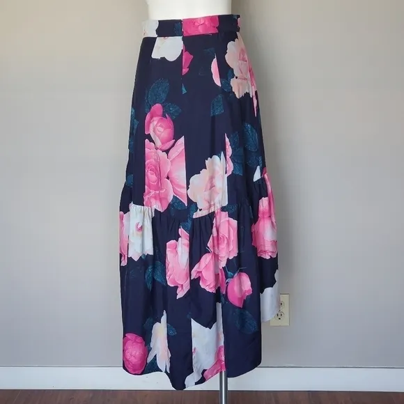 Eliza J Faux Wrap High/Low Taffeta Floral Skirt Womens Blue/Pink Size 6