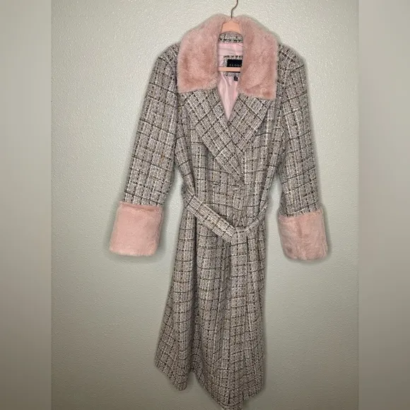 Eloquii Pink Tweed Coat With Pink Faux Fur