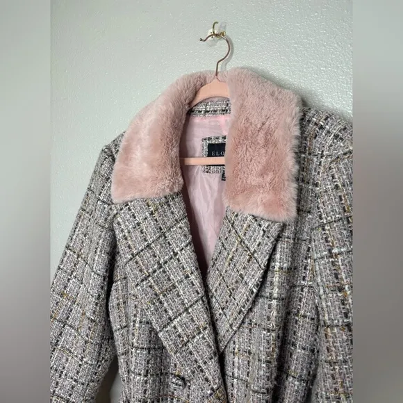 Eloquii Pink Tweed Coat With Pink Faux Fur