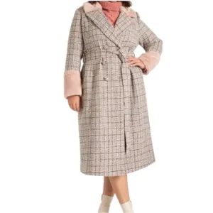 Eloquii Pink Tweed Coat With Pink Faux Fur