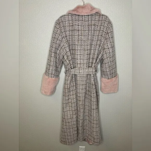 Eloquii Pink Tweed Coat With Pink Faux Fur