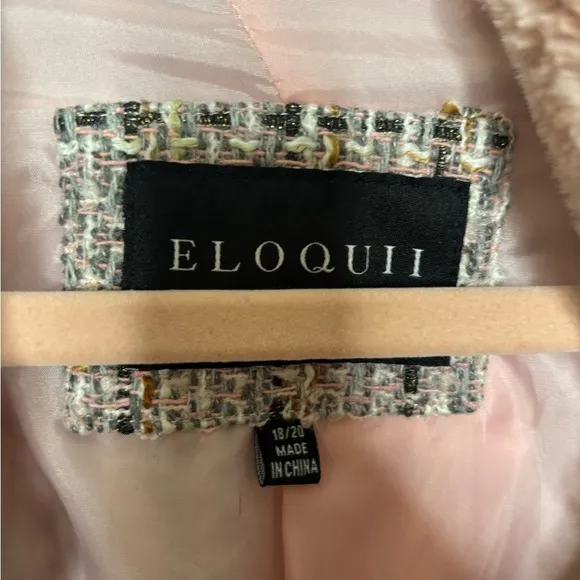 Eloquii Pink Tweed Coat With Pink Faux Fur