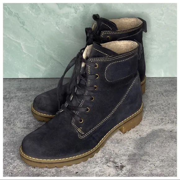 Eric Michael Blue Suede Fargo Lug Sole Hiking Boot