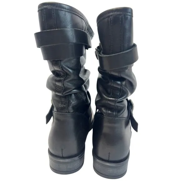 Eric Michael Womens Laguna Boot Black Leather Moto Slouch pull on Size 41