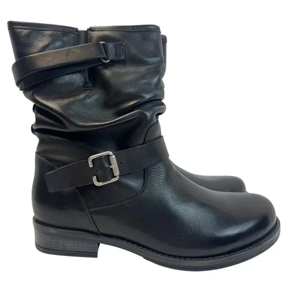 Eric Michael Womens Laguna Boot Black Leather Moto Slouch pull on Size 41