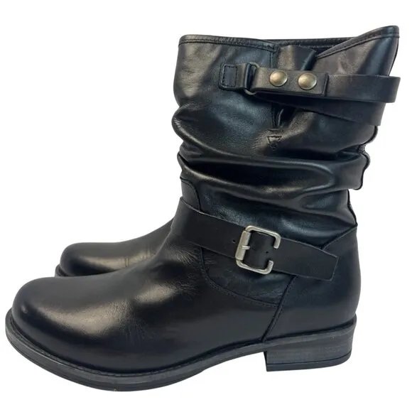 Eric Michael Womens Laguna Boot Black Leather Moto Slouch pull on Size 41