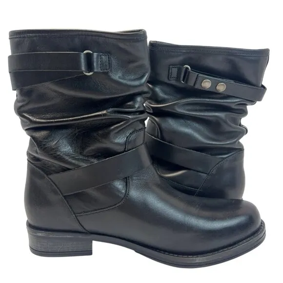 Eric Michael Womens Laguna Boot Black Leather Moto Slouch pull on Size 41