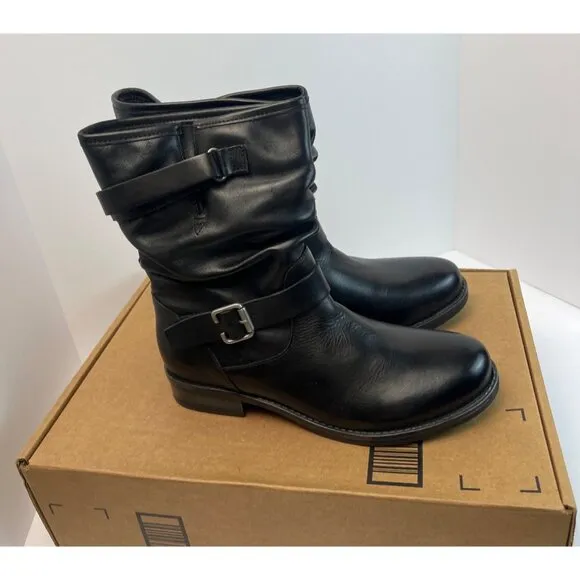 Eric Michael Womens Laguna Boot Black Leather Moto Slouch pull on Size 41