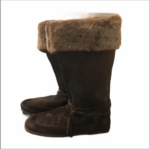 ESCAPES Brown Suede Boots Fur Lining and Laces