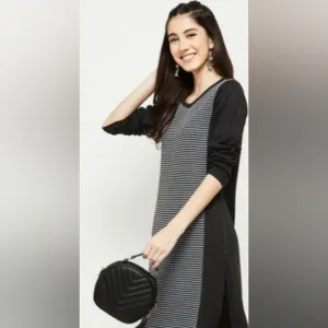 EUC STELLA MCARTNEY Black and Gray Striped Long Sleeve Dress