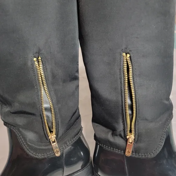 EUC Tommy Hilfiger Black Knee High Length Rain Snow Winter Boots Faux Fur 7M‎