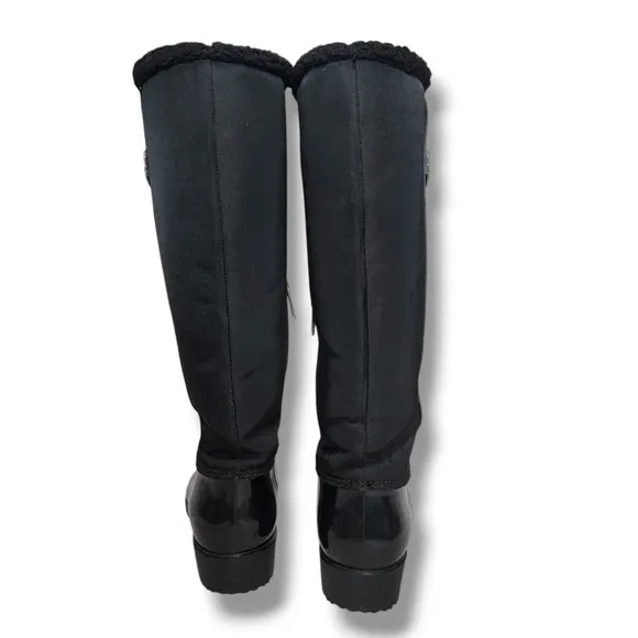 EUC Tommy Hilfiger Black Knee High Length Rain Snow Winter Boots Faux Fur 7M‎