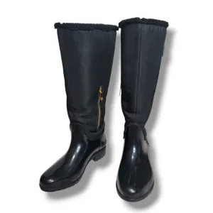 EUC Tommy Hilfiger Black Knee High Length Rain Snow Winter Boots Faux Fur 7M‎