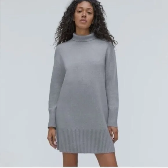 Everlane Gray Cozy Stretch Turtleneck Sweater Dress Wool Blend Yak Medium