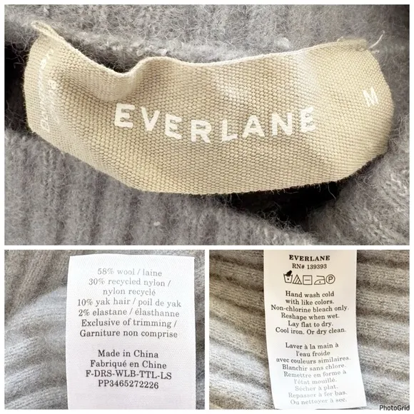 Everlane Gray Cozy Stretch Turtleneck Sweater Dress Wool Blend Yak Medium