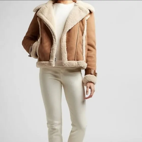 Express Faux Fur Shearling Moto Jacket