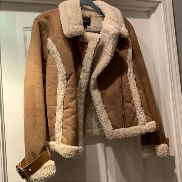 Express Faux Fur Shearling Moto Jacket