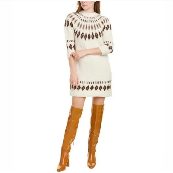 Faherty Brand Alpaca Oslo Sweater Dress - Tan Fairisle