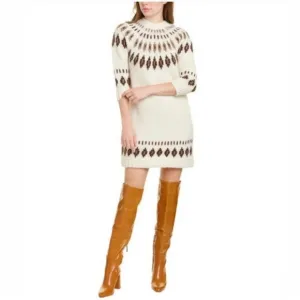 Faherty Brand Alpaca Oslo Sweater Dress - Tan Fairisle