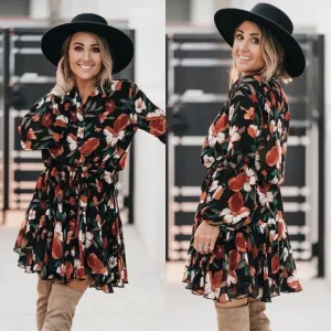 Fall long sleeve floral short dress family photos