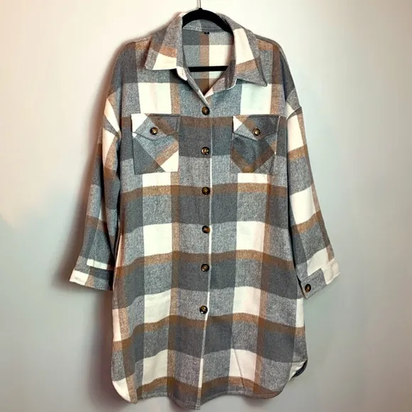 Fall Plaid Long Coat Shirt Jacket Shacket  NEW!