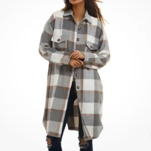 Fall Plaid Long Coat Shirt Jacket Shacket  NEW!