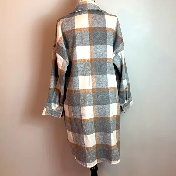 Fall Plaid Long Coat Shirt Jacket Shacket  NEW!