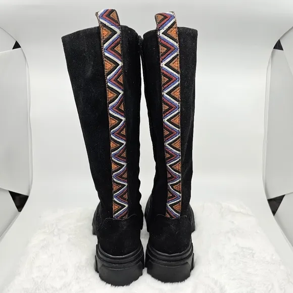 Farm Rio Anthropologie black long suede bohemian boots 7