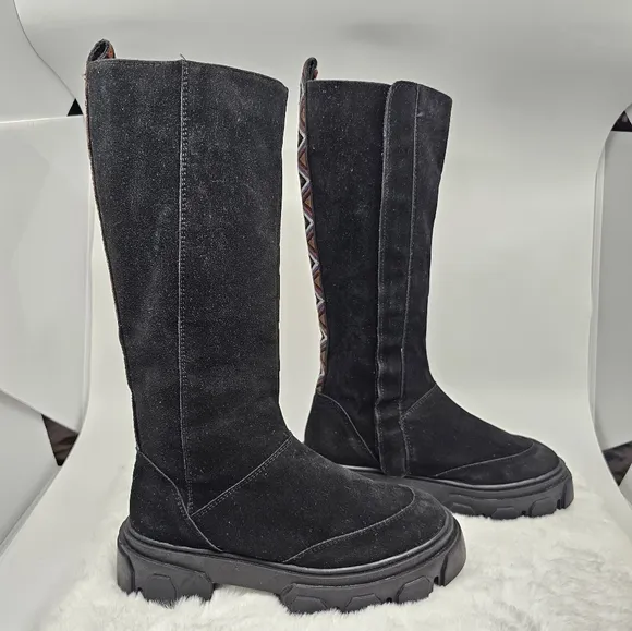 Farm Rio Anthropologie black long suede bohemian boots 7