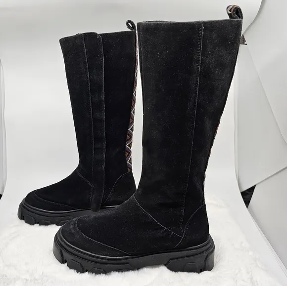 Farm Rio Anthropologie black long suede bohemian boots 7