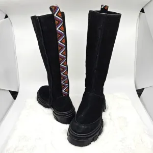 Farm Rio Anthropologie black long suede bohemian boots 7