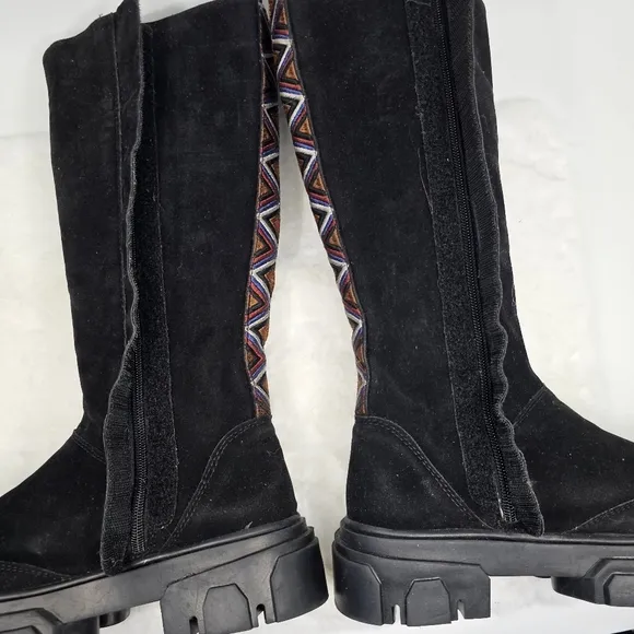 Farm Rio Anthropologie black long suede bohemian boots 7