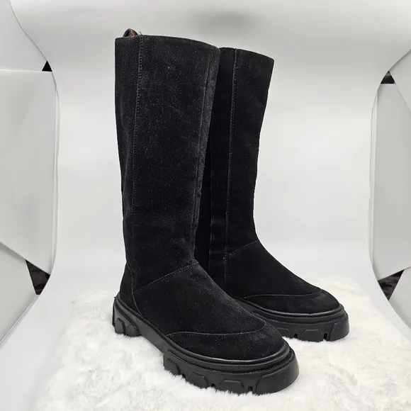 Farm Rio Anthropologie black long suede bohemian boots 7