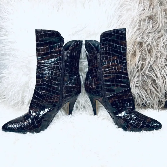 Faux Leather Ankle Bootie High Heeled Boots