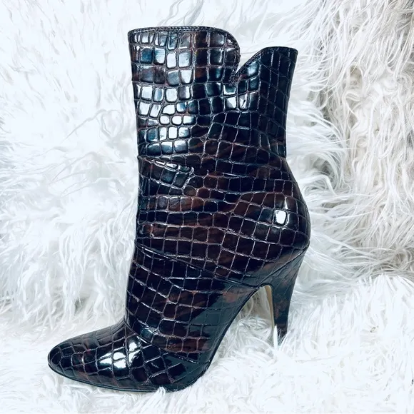 Faux Leather Ankle Bootie High Heeled Boots